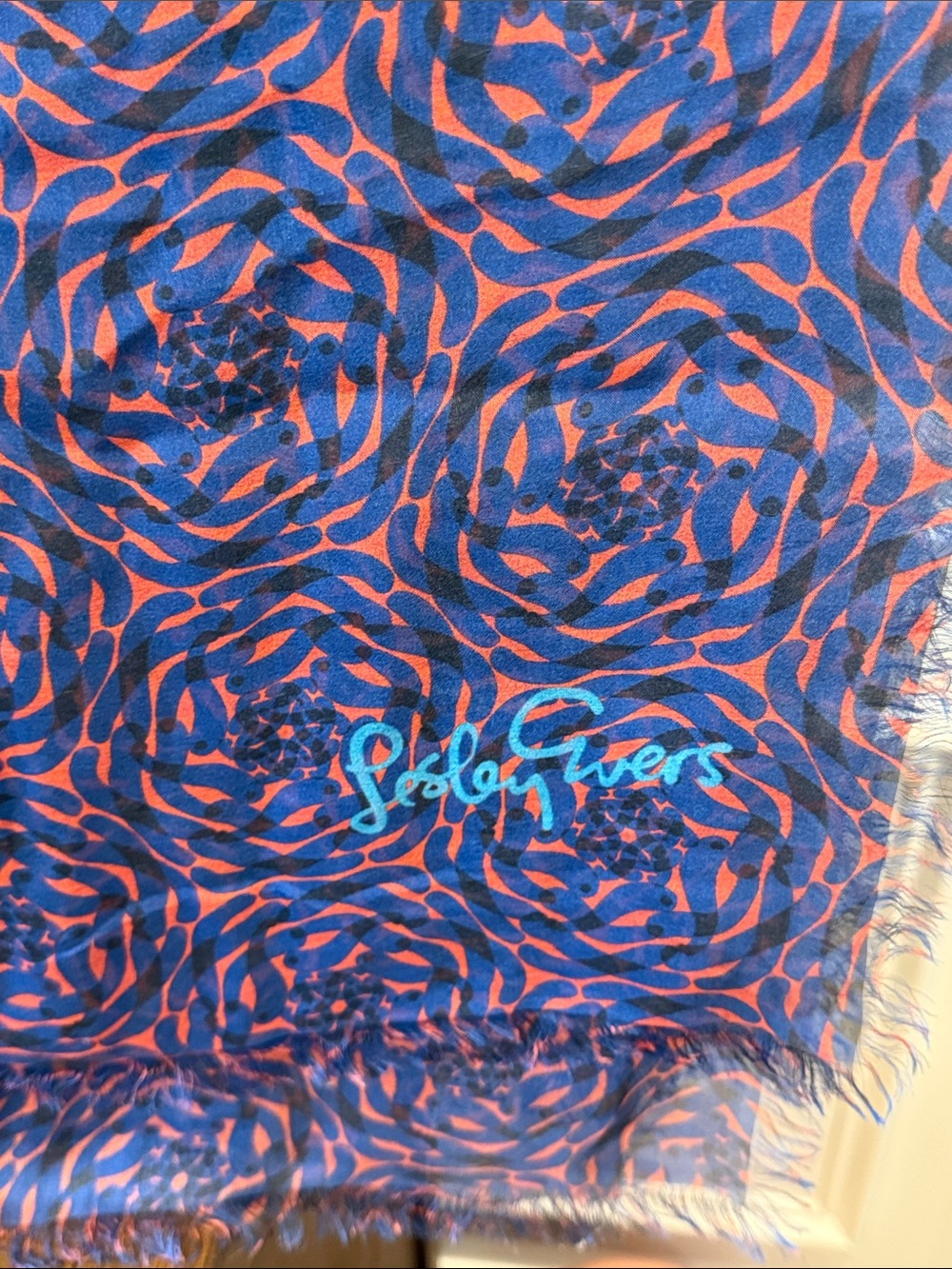 Rare Designer Lesley Evers Designer Sheer Floral Swirl Silk Scarf/Wrap